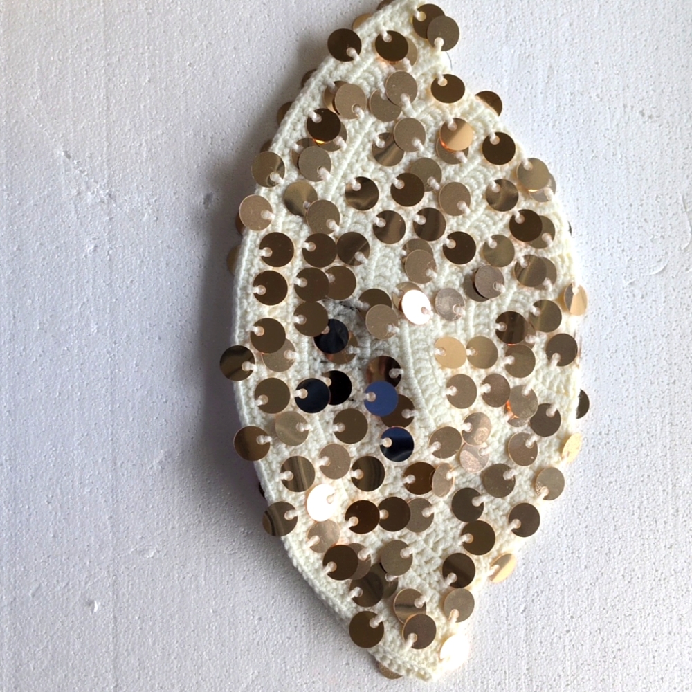 Cream with gold crochet hat